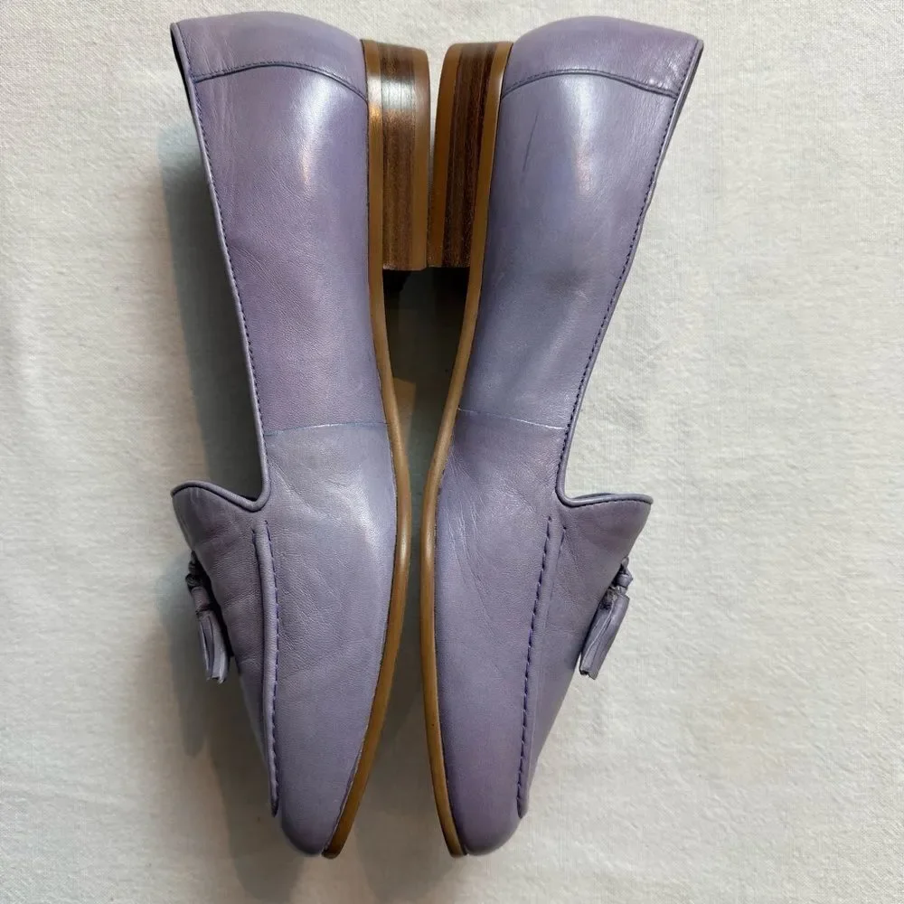 Enzo Angiolini Leather Tassel Loafers Lavender Purple Size 7.5M Spring Preppy
